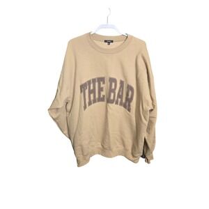 The Bar Sweatshirt Womens XL Tan Graphic Logo Oversized Crewneck Pullover